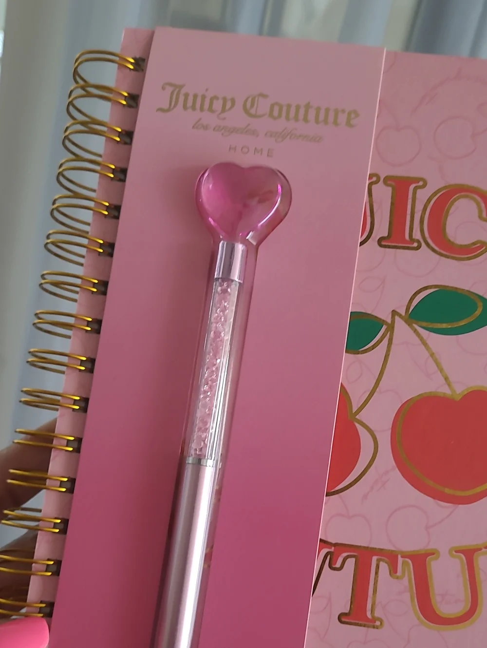 Juicy Couture Pink Cherry Spiral Notebook with Heart Top Pen